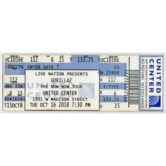 Other - 2018 Gorillaz The Internet Complete Unused Concert Ticket Stub Chicago IL